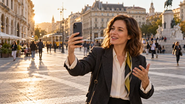 Illustrative scene of phone recording in a city