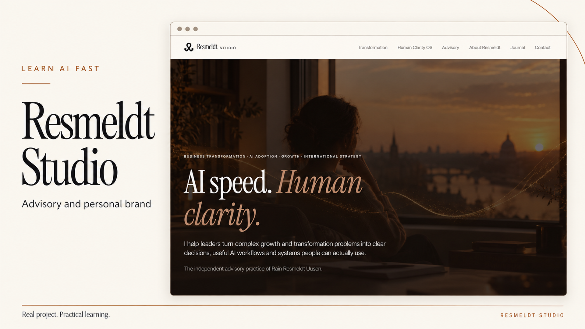 Resmeldt Studio website shown in the existing browser-frame screenshot