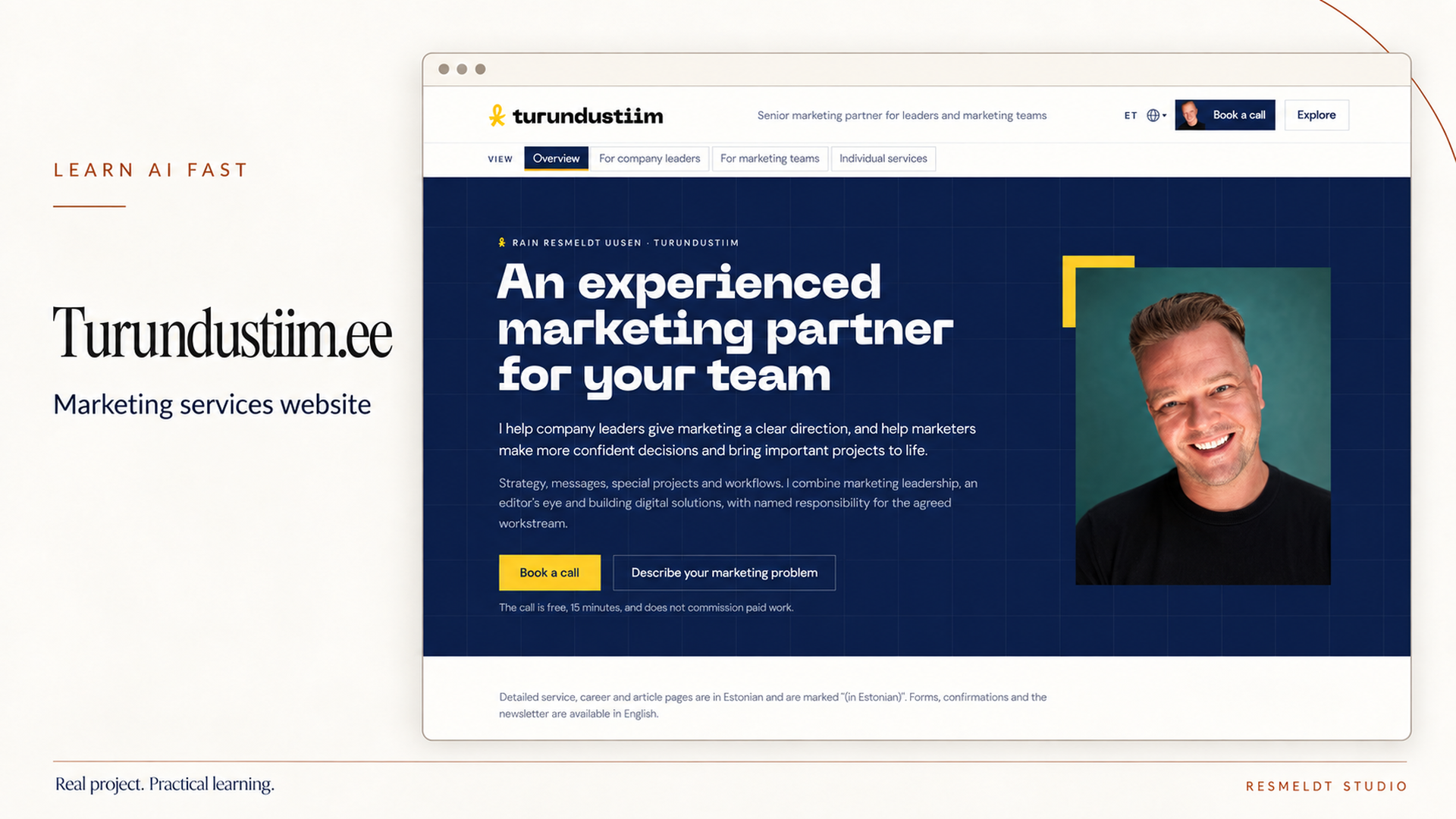 Turundustiim marketing-service website shown in the existing browser-frame screenshot