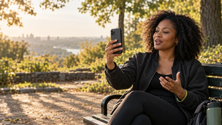 Illustrative scene of phone recording in a park